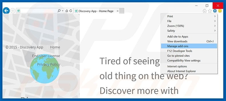 Suppression des publicités Discovery App dans Internet Explorer étape 1