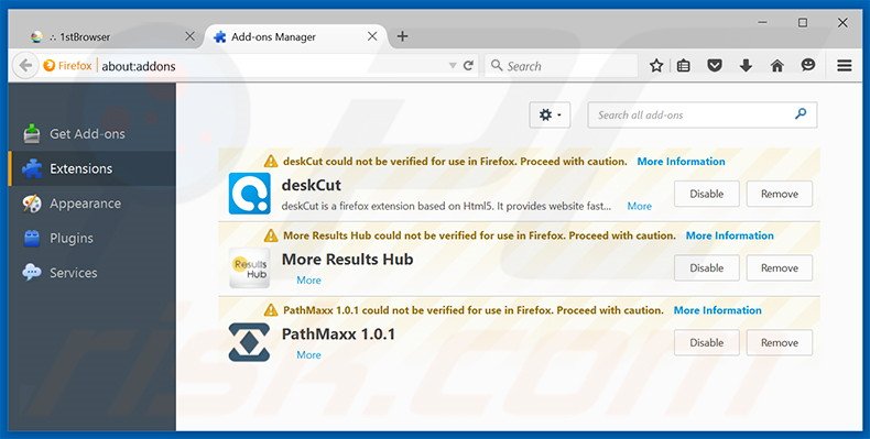 Suppression des publicités DustApps dans Mozilla Firefox étape 2
