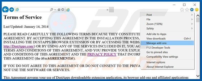 Suppression des publicités DustApps dans Internet Explorer étape 1