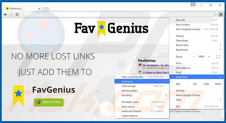 Suppression des publicités FavGenius dans Google Chrome étape 1