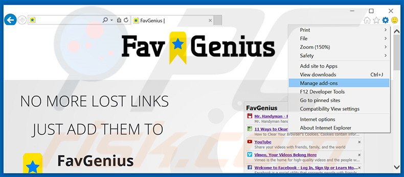 Suppression des publicités FavGenius dans Internet Explorer étape 1