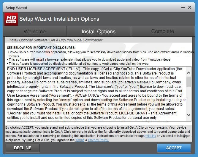 Installateur décevant du logiciel de publicité get-a-clip 