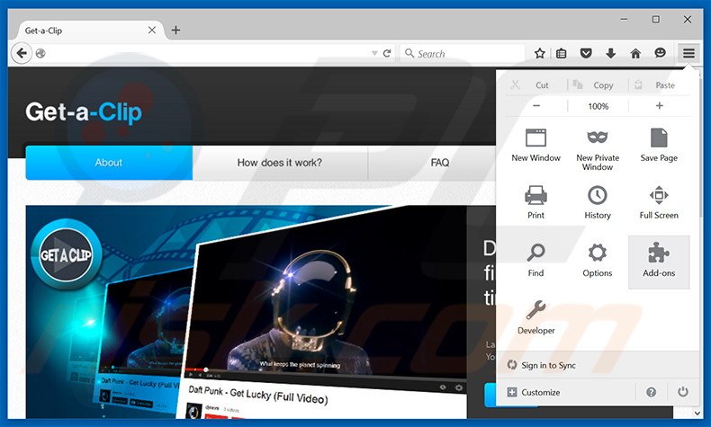 Suppression des publicités Get-a-Clip dans Mozilla Firefox étape 1