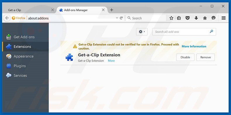 Suppression des publicités Get-a-Clip dans Mozilla Firefox étape 2