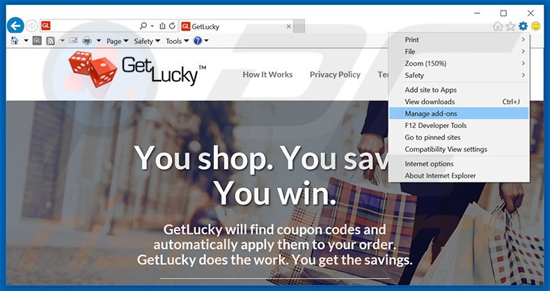 Suppression des publicités GetLucky dans Internet Explorer étape 1