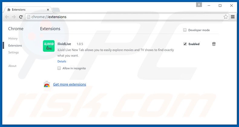Suppression des extensions reliées à ilividlive.com dans Google Chrome