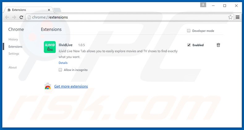Suppression des extensions reliées à ilividlive.com dans Google Chrome