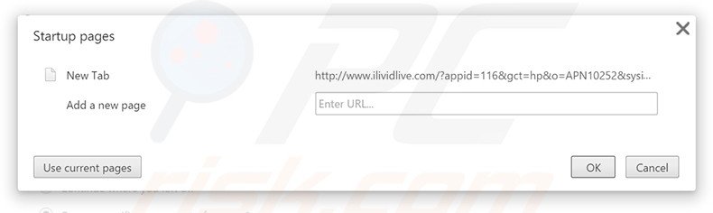 Suppression de la page d'accueil d'ilividlive.com dans Google Chrome 