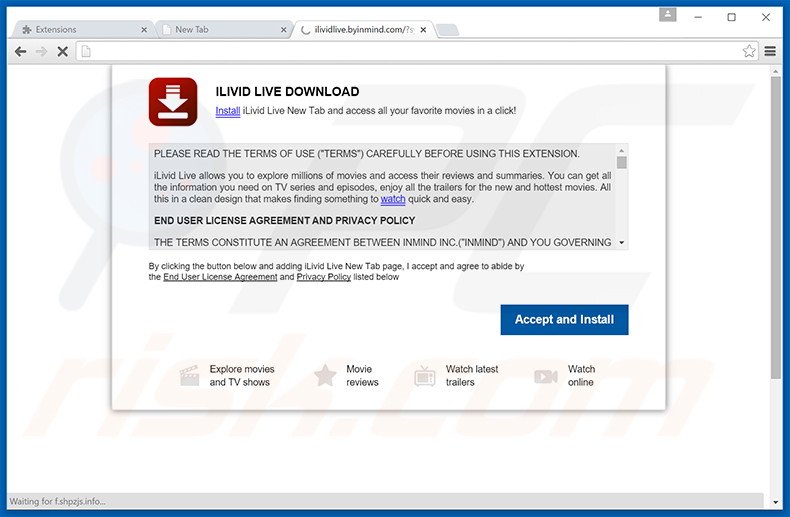 Site web utilisé pour faire la promotion du pirate de navigateur ilividlive.com 