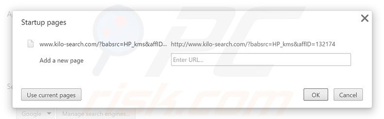 Suppression de la page d'accueil de kilo-search.com dans Google Chrome 