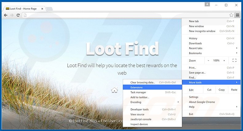 Suppression des publicités Loot Find dans Google Chrome étape 1