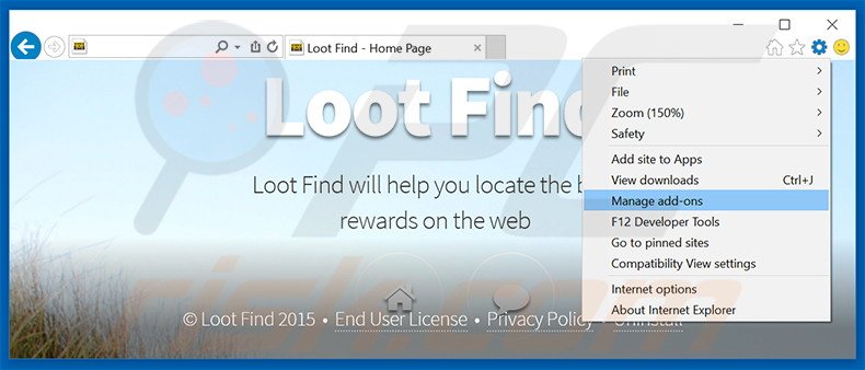 Suppression des publicités Loot Find dans Internet Explorer étape 1
