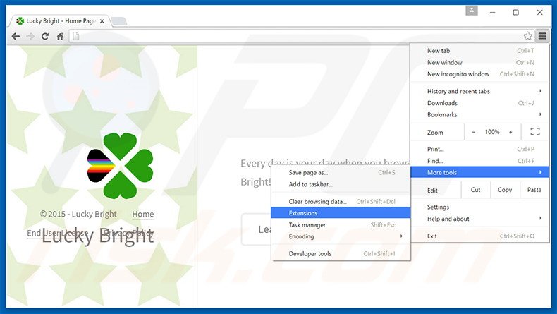 Suppression des publicités Lucky Bright  dans Google Chrome étape 1