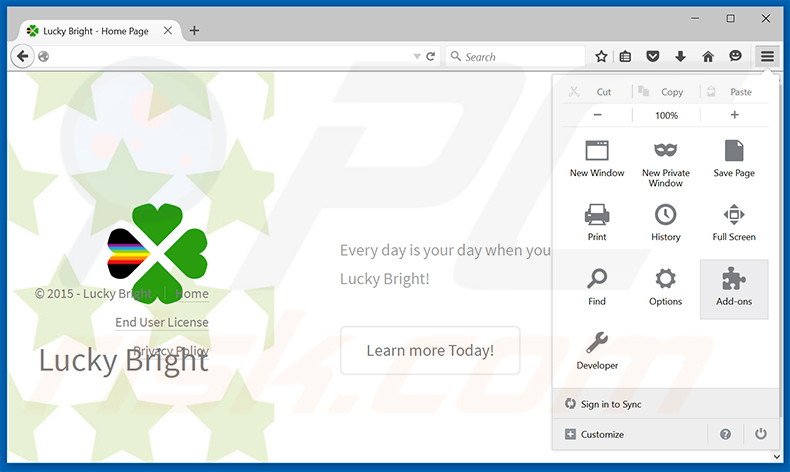 Suppression des publicités Lucky Bright dans Mozilla Firefox étape 1