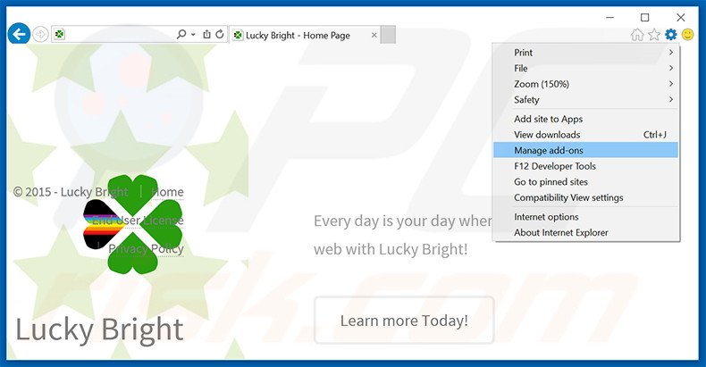 Suppression des publicités Lucky Bright dans Internet Explorer étape 1
