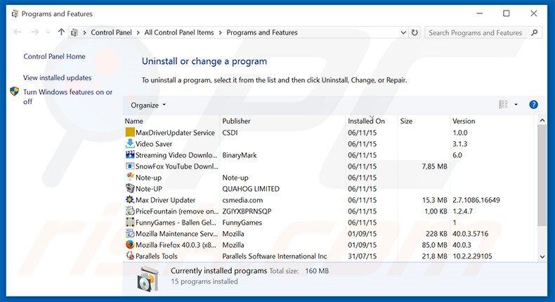 Désinstallation du logiciel de publicité Lucky Bright via le Panneau de Configurationl