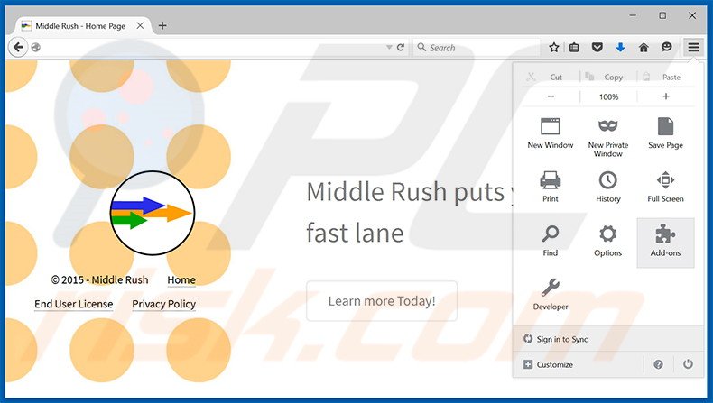 Suppression des publicités Middle Rush dans Mozilla Firefox étape 1