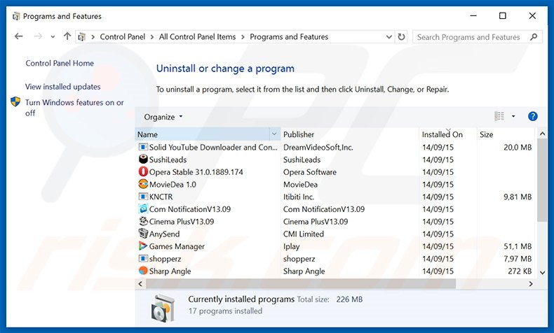 Désinstallation du logiciel de publicité Middle Rush via le Panneau de Configuration 