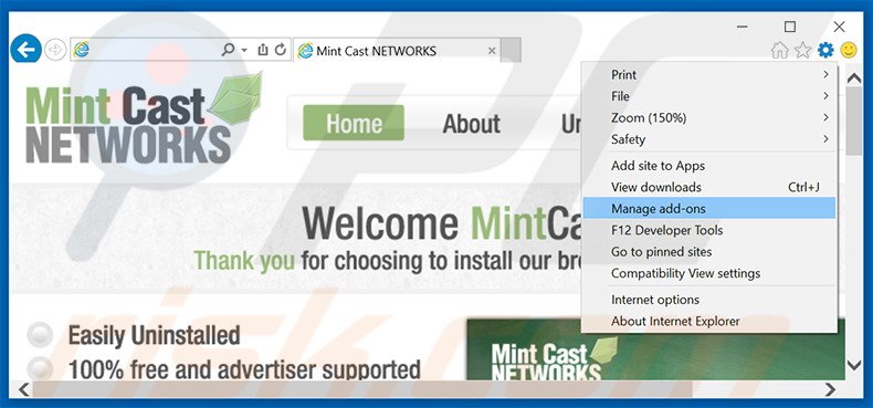 Suppression des publicités Mint Cast Networks dans Internet Explorer étape 1