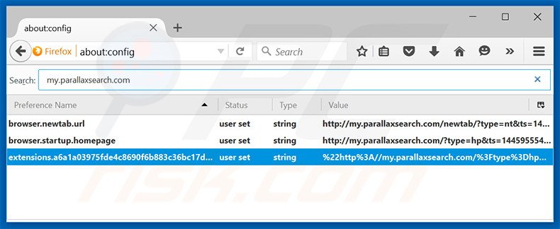 Suppression du moteur de recherche par défaut de my.parallaxsearch.com dans Mozilla Firefox 