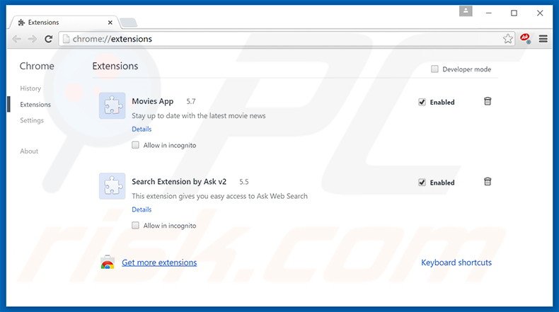 Suppression des extensions reliées à mysearch.com dans Google Chrome 