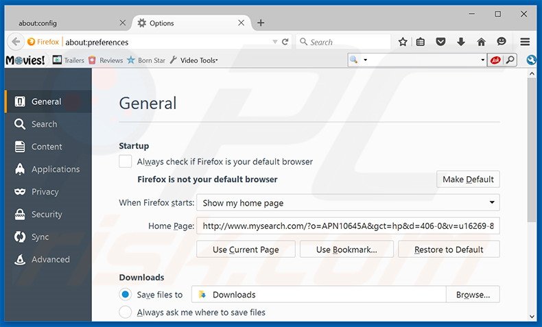 Suppression de la page d'accueil de mysearch.com dans Mozilla Firefox 