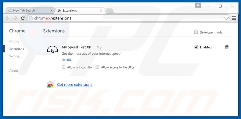 Suppression des extensions reliées à search.myspeedtestxp.com dans Google Chrome
