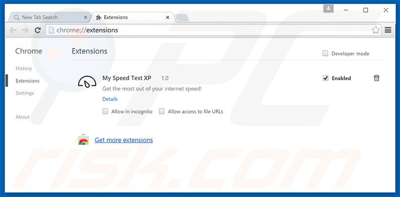 Suppression des extensions reliées à search.myspeedtestxp.com dans Google Chrome