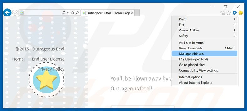 Suppression des publicités Outrageous Deal dans Internet Explorer étape 1