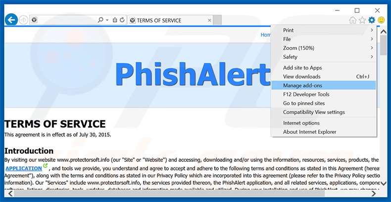 Suppression des publicités Phishalert dans Internet Explorer étape 1