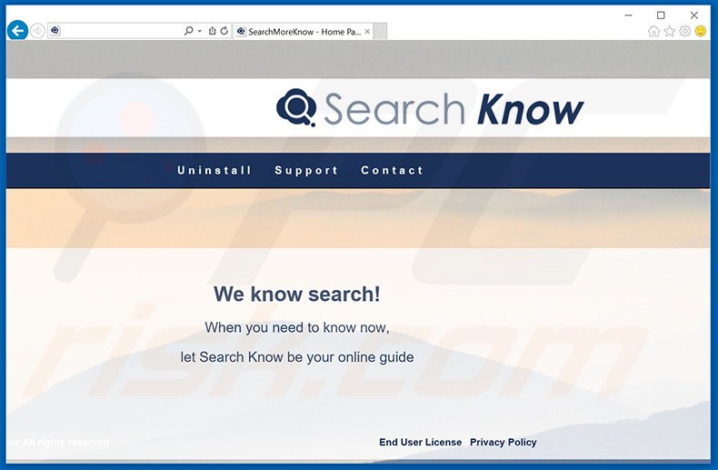 Site web utilisé pour promouvoir le logiciel de publicité Search Know  (échantillon 1)