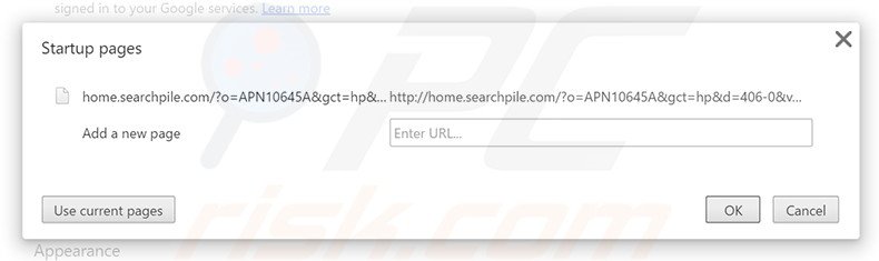 Suppression de la page d'accueil de home.searchpile.com dans Google Chrome 