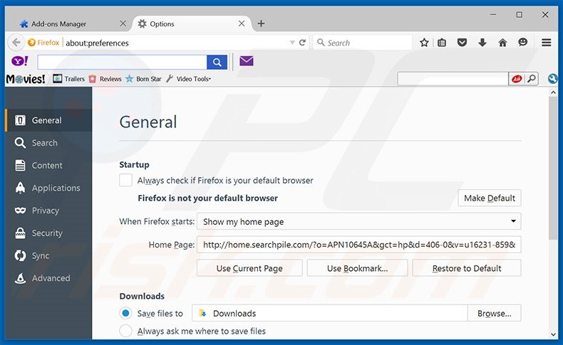 Suppression de la page d'accueil de home.searchpile.com dans Mozilla Firefox 