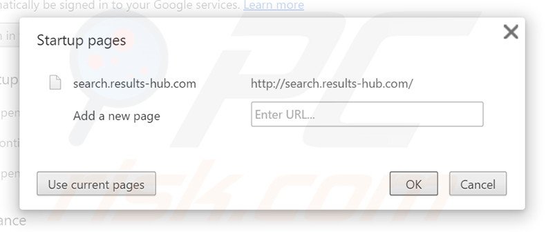 Suppression de la page d'accueil de search.results-hub.com dans Google Chrome 