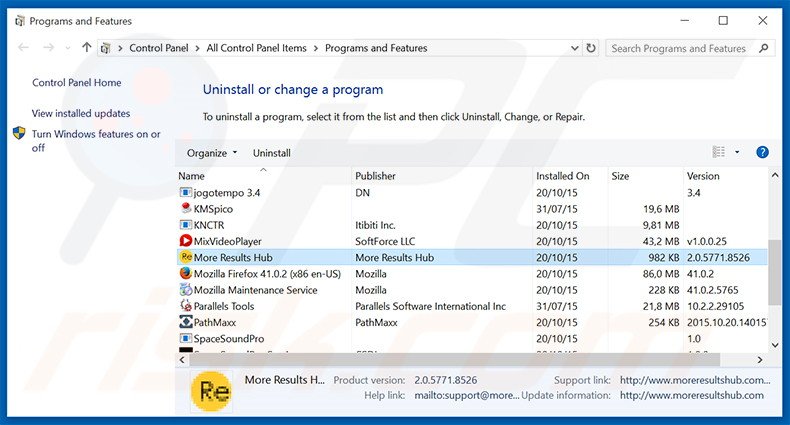 Désinstallation du pirate de navigateur search.results-hub.com via le Panneau de Configuration
