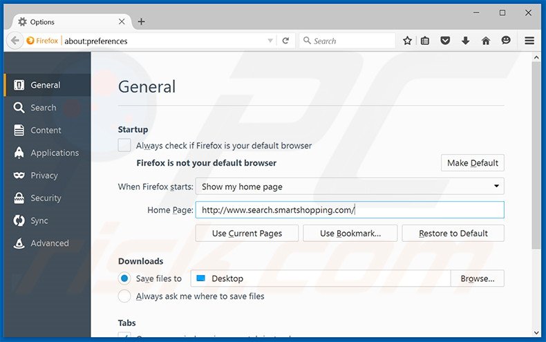 Suppression de la page d'accueil de search.smartshopping.com dans Mozilla Firefox 