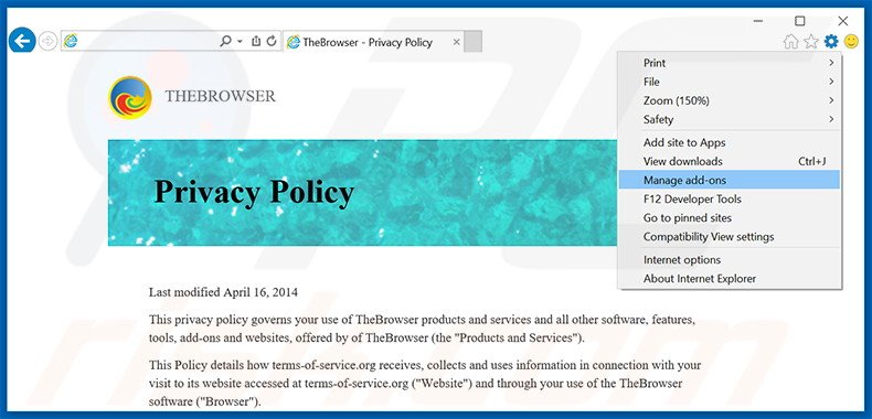 Suppression des publicités TheBrowser dans Internet Explorer étape 1