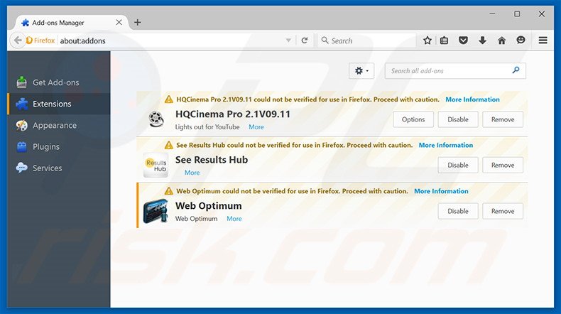 Suppression des publicités WebOptimum dans Mozilla Firefox étape 2