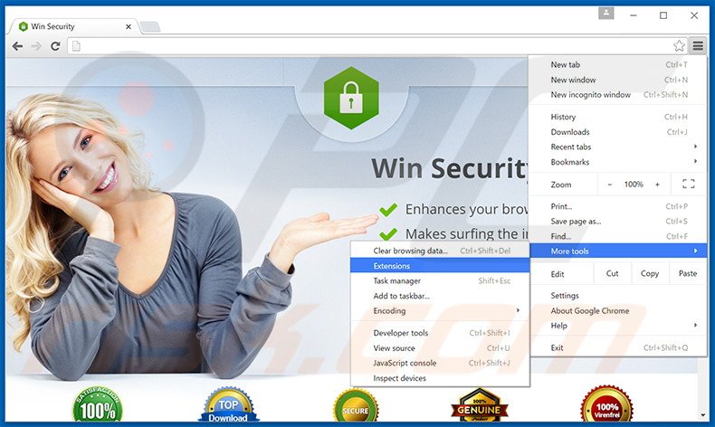 Suppression des publicités Win Security dans Google Chrome étape 1