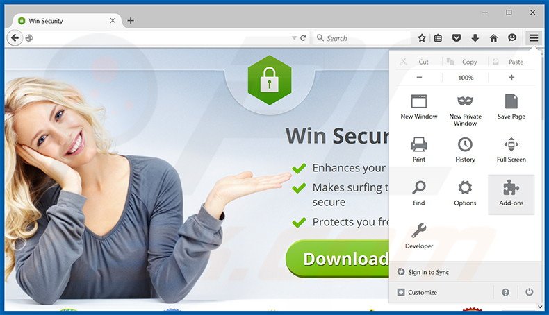 Suppression des publicités Win Security dans Mozilla Firefox étape 1