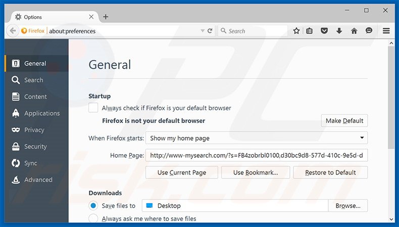 Suppression de la page d'accueil de www-mysearch.com dans Mozilla Firefox 