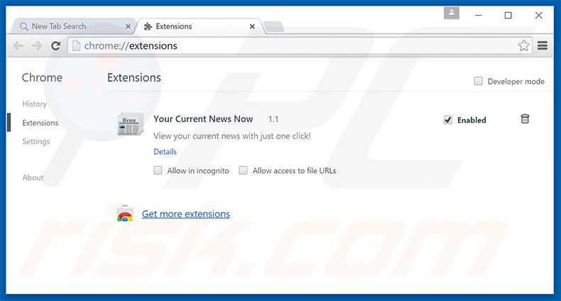 Suppression des extensions reliées à search.yourcurrentnewsnow.com dans Google Chrome 