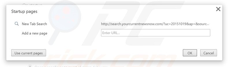 Suppression de la page d'accueil de search.yourcurrentnewsnow.com dans Google Chrome 