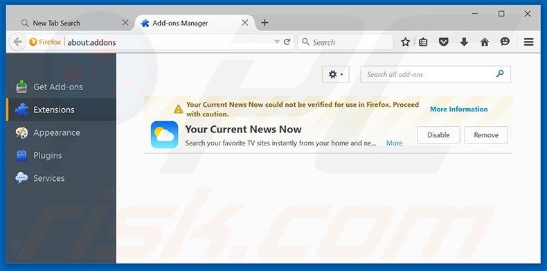 Suppression des extensions reliées à search.yourcurrentnewsnow.com dans Mozilla Firefox 