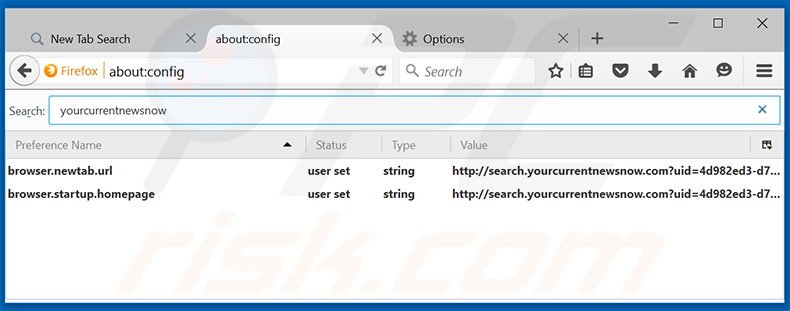 Suppression du moteur de recherche par défaut de search.yourcurrentnewsnow.com dans Mozilla Firefox 