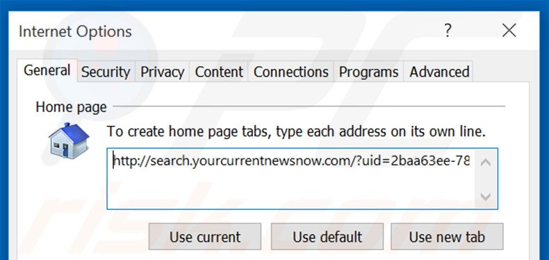 Suppression de la page d'accueil de search.yourcurrentnewsnow.com dans Internet Explorer