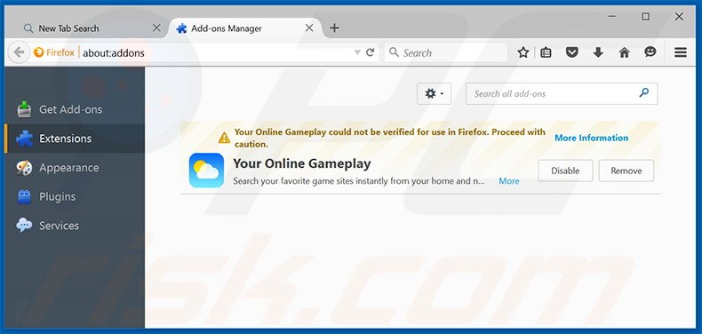 Suppression des extensions reliées à search.youronlinegameplay.com dans Mozilla Firefox 