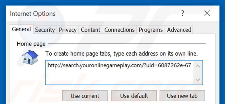 Suppression de la page d'accueil de search.youronlinegameplay.com dans Internet Explorer 