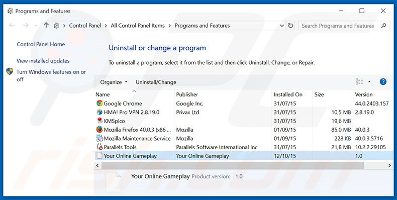 Désinstallation du pirate de navigateur search.youronlinegameplay.com via le Panneau de Configuration
