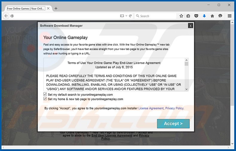 Site web utilisé pour promouvoir le pirate de navigateur search.youronlinegameplay.com browser hijacker
